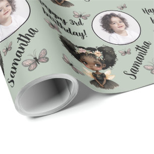 Personalised Name Photo Age Magical Fairy Birthday Wrapping Paper