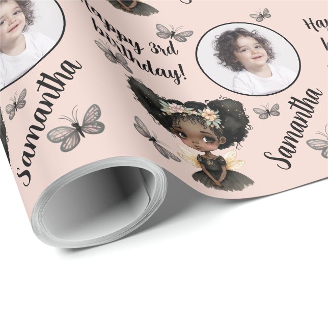 Personalised Name Photo Age Magical Fairy Birthday Wrapping Paper (Roll Corner)