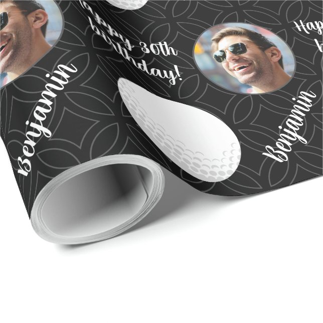 Personalised Name Photo Age Sport Golf Birthday Wrapping Paper (Roll Corner)