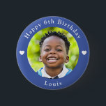 Personalised Name, Photo And Age Birthday Blue 6 Cm Round Badge<br><div class="desc">Adorable personalised photo,  name and age birthday blue button.</div>