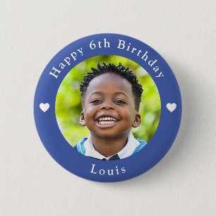 Personalised Name, Photo And Age Birthday Blue 6 Cm Round Badge
