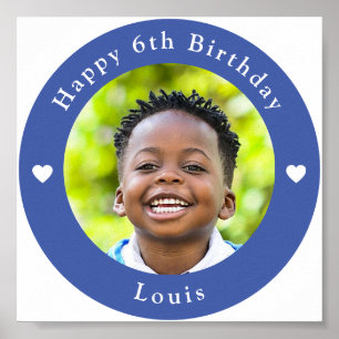 Personalised Name, Photo And Age Birthday Blue Poster