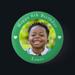 Personalised Name, Photo And Age Birthday Green 6 Cm Round Badge<br><div class="desc">Adorable personalised photo,  name and age birthday green button.</div>