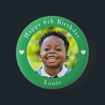 Personalised Name, Photo And Age Birthday Green 6 Cm Round Badge<br><div class="desc">Adorable personalised photo,  name and age birthday green button.</div>