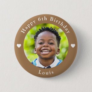 Personalised Name, Photo And Age Birthday Peanut 6 Cm Round Badge