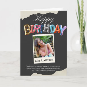 Personalised Name Photo Baloon Ripped Birthday Card