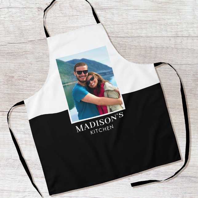 Personalised Name Photo Black White Apron (Creator Uploaded)
