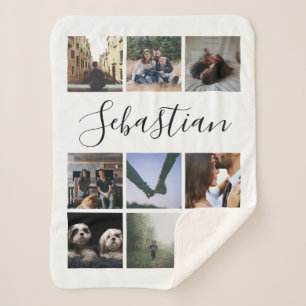Personalised Name Photo Collage Sherpa Blanket