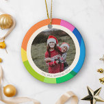 Personalised Name Photo Colourful Rainbow Frame Ceramic Ornament<br><div class="desc">Add a splash of colour to your holiday decor with this cute custom photo ornament, featuring a vibrant abstract shapes border in a rainbow of colours. Personalise it a photo and your family name or kids' names, and the year to create a unique and joyful keepsake. Perfect for capturing special...</div>