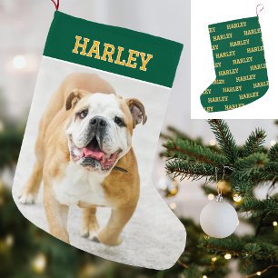 Personalised Name Photo Green Gold Small Christmas Stocking