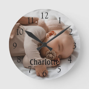 Personalised Name Photo Large Black Numbers Round Clock
