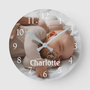 Personalised Name Photo Large White Numbers Round Clock