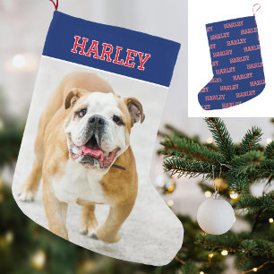 Personalised Name Photo Navy Red Small Christmas Stocking