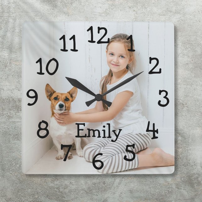 Personalised Name Photo Simple Modern  Square Wall Clock (Personalized Name Photo Simple Modern Square Wall Clock)