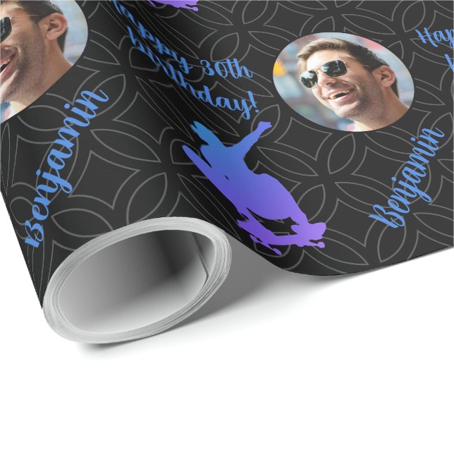 Personalised Name Photo Sport Skateboard Birthday Wrapping Paper (Roll Corner)