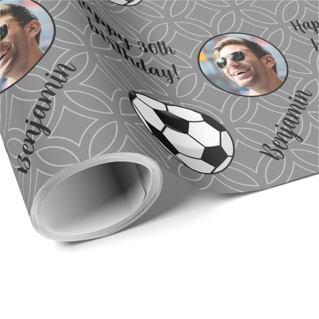 Personalised Name Photo Sport Soccer Birthday Wrapping Paper (Roll Corner)