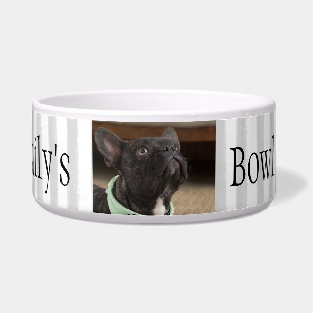 Personalised Name Photo Template Stripes Dog Bowl (Front)