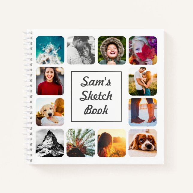 Personalised Name Photo White Sketch Notebook (Front)