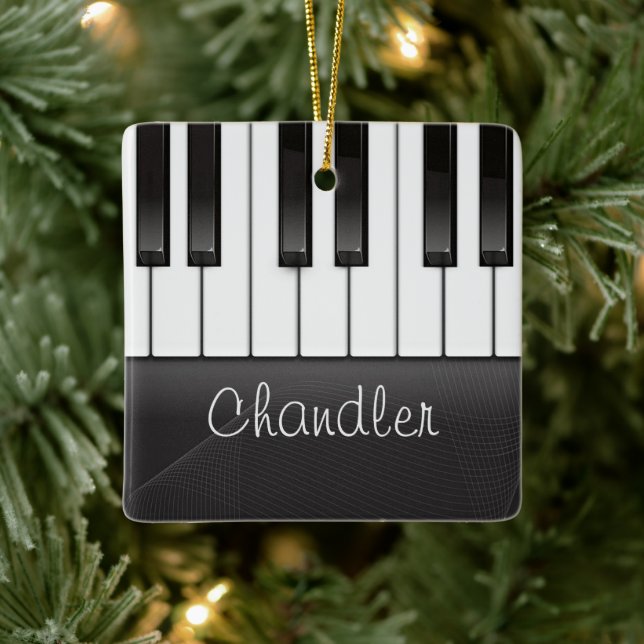 Personalised NAME Pianist Piano Keys Music Teacher Ceramic Ornament (Tree)