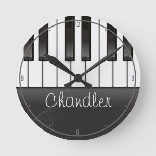 Personalised NAME Pianist Piano Keys Music Teacher Round Clock