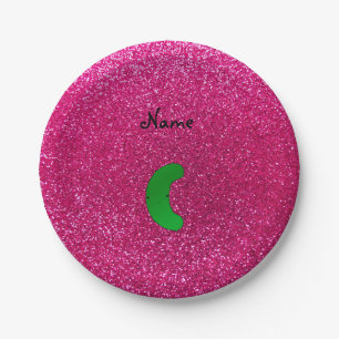 Personalised name pickle pink glitter paper plate