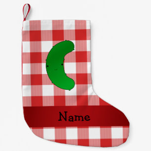 Personalised name pickle red white checkers small christmas stocking