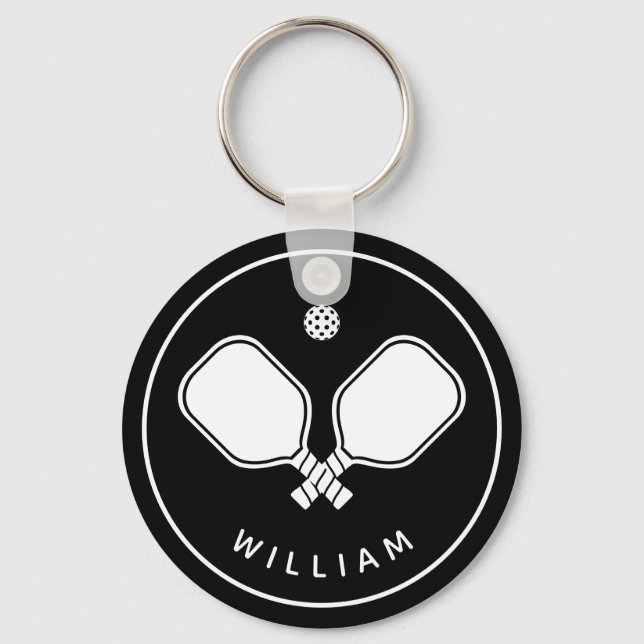 Personalised Name Pickleball Black & White Key Ring (Front)