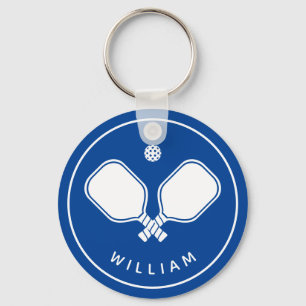 Personalised Name Pickleball Blue & White Keychain