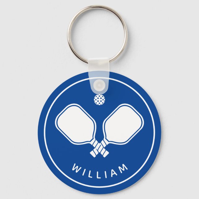 Personalised Name Pickleball Blue & White Keychain (Front)