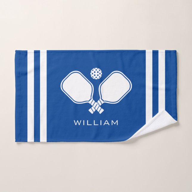 Personalised Name Pickleball Deep Blue Stripes Hand Towel (Hand Towel)