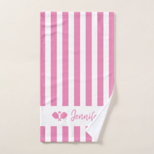Personalised Name Pickleball Pink Stripes Hand Towel