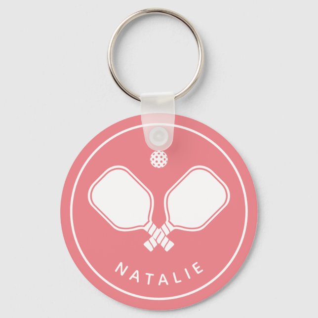Personalised Name Pickleball Pink & White Key Ring (Front)