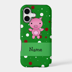 Personalised name pig green white red polka dots