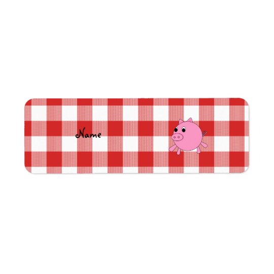 Personalised name pig red gingham pattern return address label