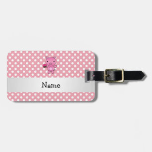 Personalised name pig with cupcake polka dots luggage tag