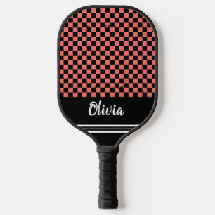 Personalised Name pink and black Chequered Pattern Pickleball Paddle