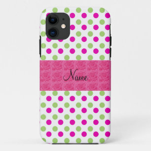 Personalised name pink and green polka dots iPhone 11 case