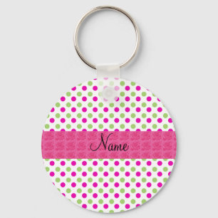 Personalised name pink and green polka dots key ring