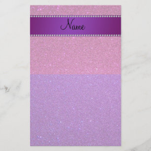 Personalised name pink and purple glitter stationery