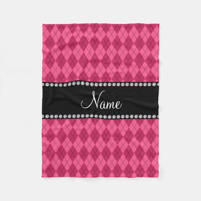 Personalised name Pink argyle Fleece Blanket (Front)