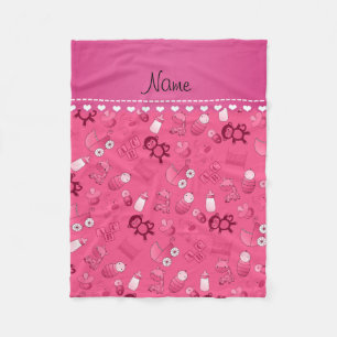Personalised name pink baby animals fleece blanket