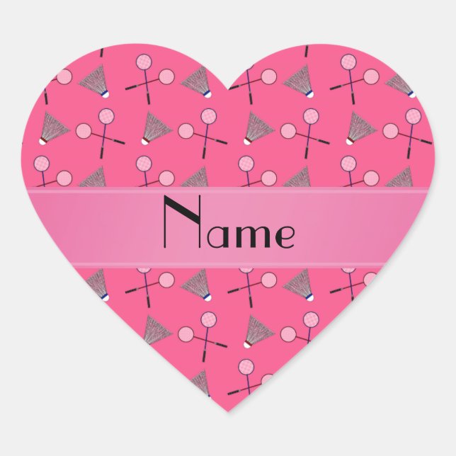 Personalised name pink badminton pattern heart sticker (Front)