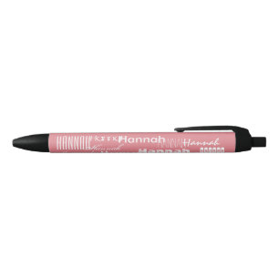 Personalised Name Pink Black Ink Pen