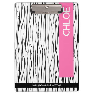 Personalised Name Pink & Black Modern  Clipboard