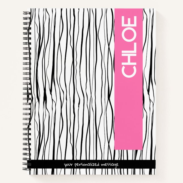 Personalised Name Pink & Black Modern  Notebook (Front)