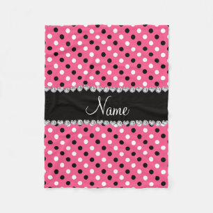 Personalised name pink black white polka dots fleece blanket