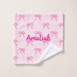 Personalised Name Pink Bow Coquette Wash Cloth