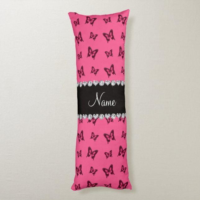 Personalised name pink butterfly pattern body cushion (Back (Vertical))