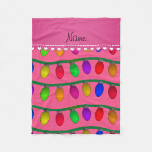 Personalised name pink christmas lights fleece blanket