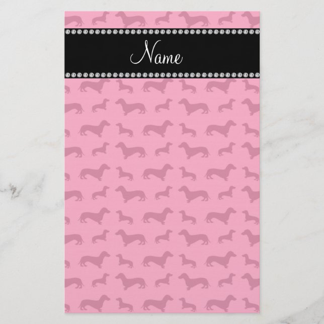 Personalised name pink dachshunds stationery (Front)